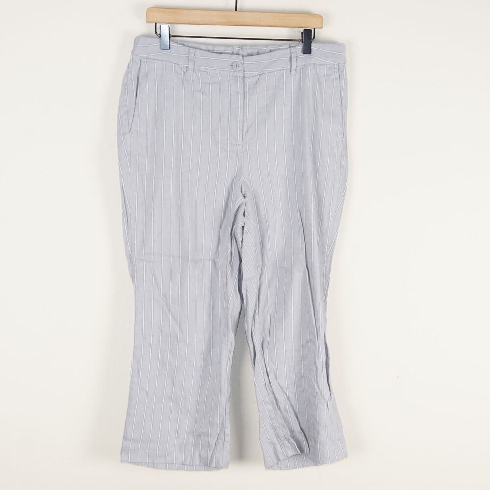 J Jill Linen Stretch Striped Gray Straight Leg Pants Womens Sz 16
